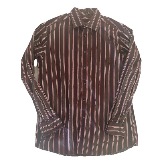 SOHO by Ben Sherman Men’s Button Up Dress Shirt Size 16.5 34/35 Brown Striped - Picture 1 of 8